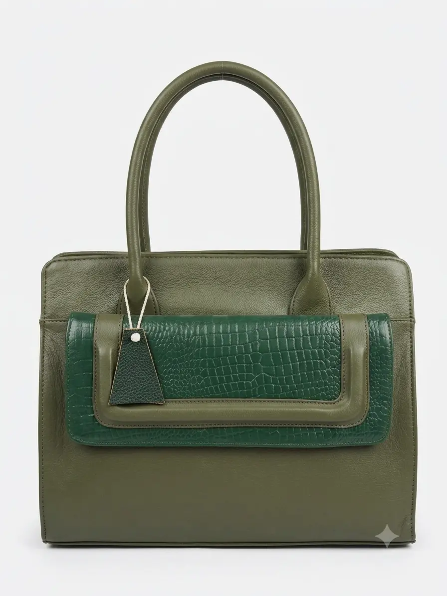 Emerald Luxe Genuine Leather Handbag & Crossbody Set